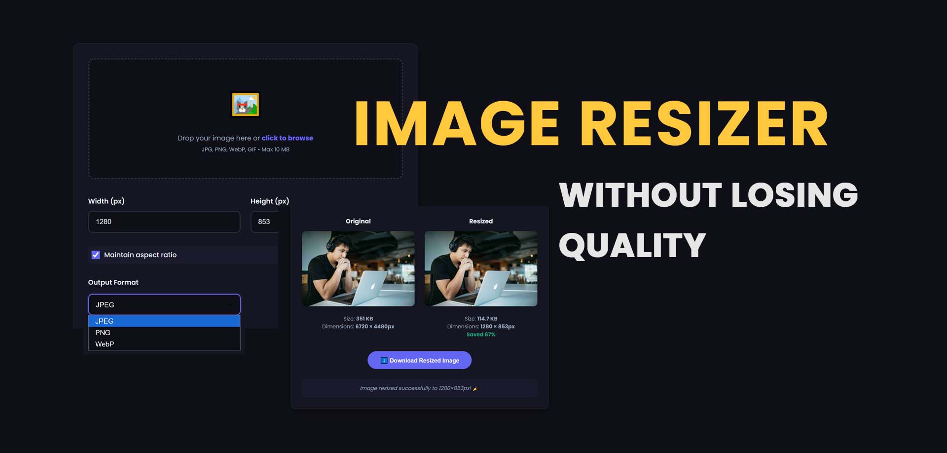 Reduce image size by resizing photos online with MiniToolsPro