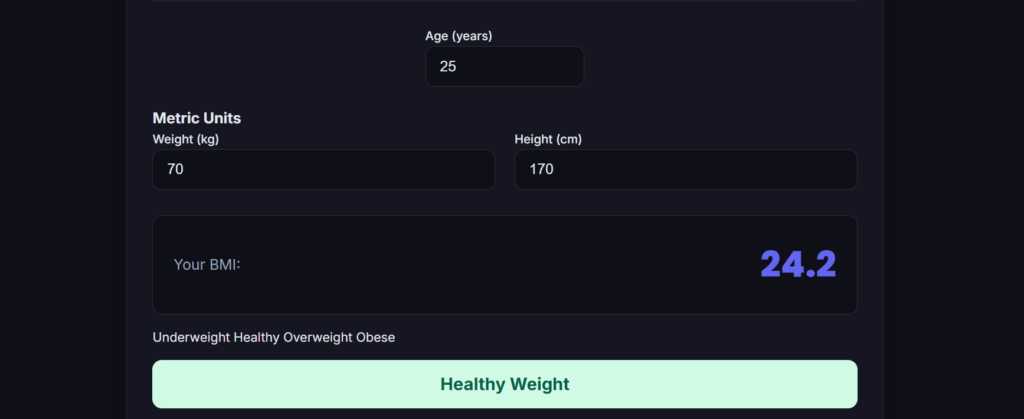 BMI calculator online free tool UI 