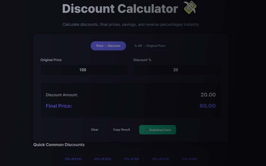 Discount Calculator – Calculate Percentage Off & Final Price Instantly