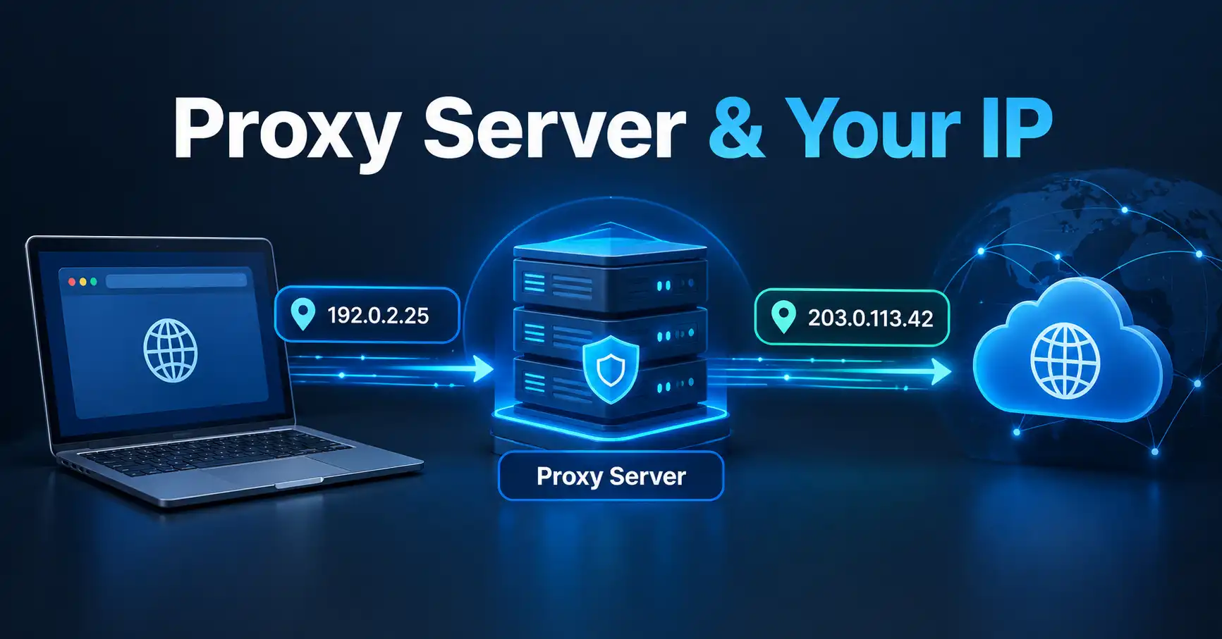 Proxy server routing internet traffic and changing the IP address visible to websites